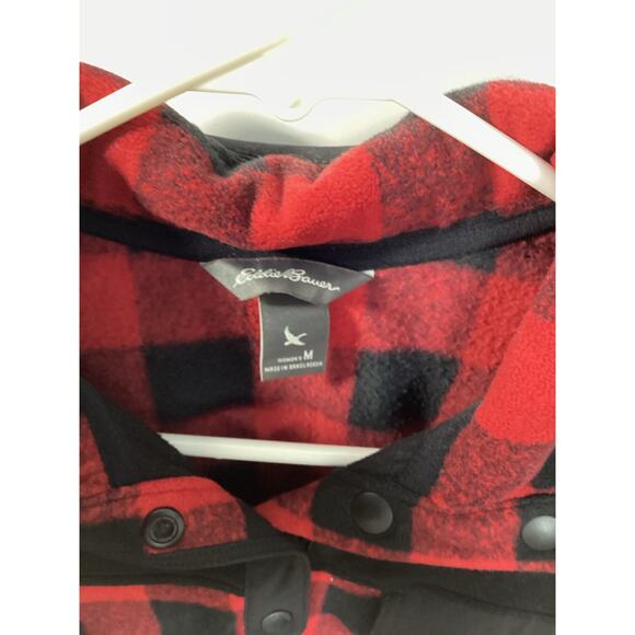 Eddie Bauer Buffalo Plaid Bauer 1/4-Snap Fleece Sweatshirt Black Red Medium - Picture 4 of 9